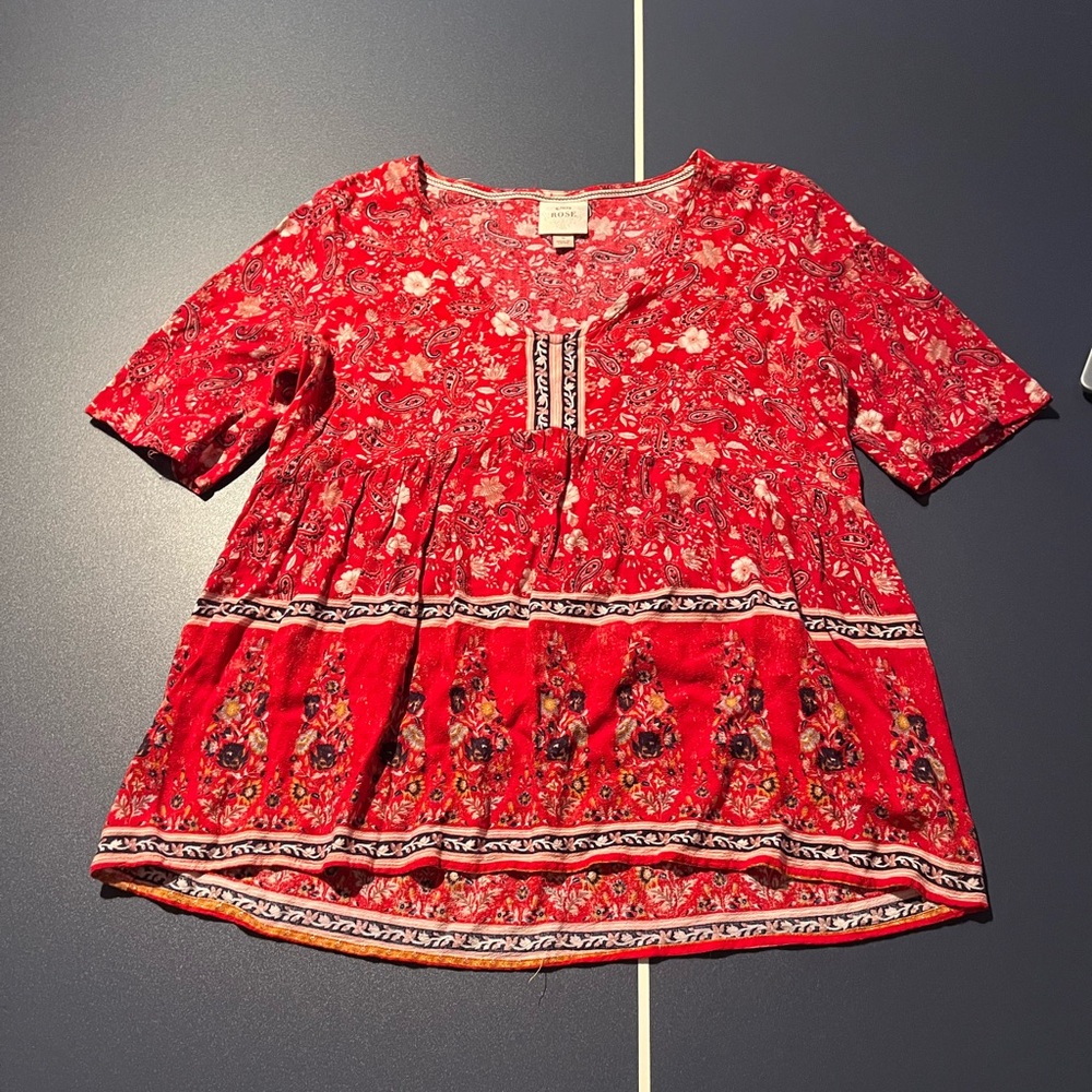 Knox Rose Red and White Floral Blouse